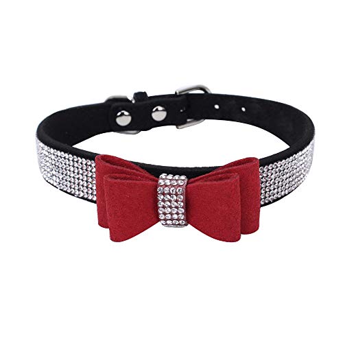 Pety Pet rystal Hundehalsband mit Fliege und Strass, für kleine Hunde, Größe L, Halsumfang 38,1–45,7 cm, Schwarz / Rot von Pety Pet