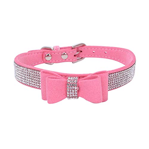 Rystal Hundehalsband mit Fliege, Strasssteine, für kleine Hunde (Größe S (Hals für 26,7–33 cm), Rosa) von Pety Pet