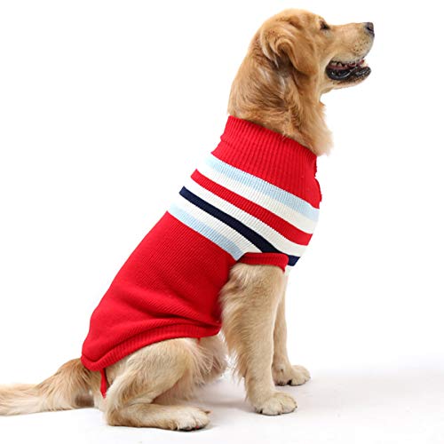 Modischer gestreifter Hundepullover, Warmer Mantel, Strickwolle, Winterpullover für kleine, mittelgroße und große Hunde (Roter Streifen, M20) von Petyoung