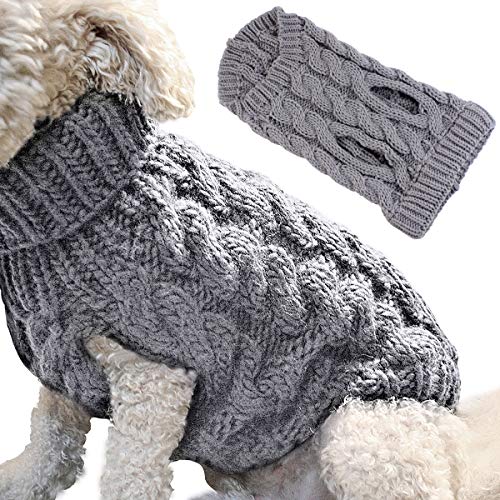 Petyoung Hundepullover Weste Warmer Mantel Haustier weiche Strickwolle Winter Pullover gestrickt Häkeln Mantel Kleidung für kleine mittlere große Hunde (M, Grau) von Petyoung