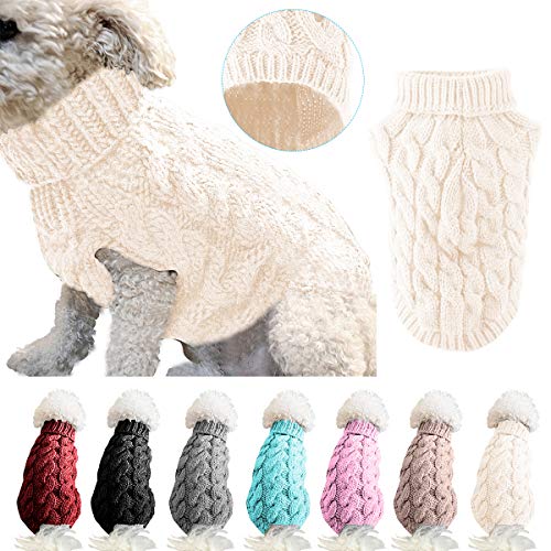 Petyoung Hundepullover Weste Warmer Mantel Haustier weiche Strickwolle Winter Pullover gestrickt Häkeln Mantel Kleidung für kleine mittlere Hunde (L, Weiß) von Petyoung