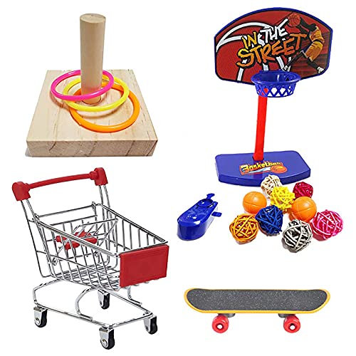 Petyoung 4PCS Vogel Ausbildung Intelligenz Spielzeug Set Enthalten Trolley Training Ringe Basketball Skateboard Papagei Biss Spielzeug für Sittiche Nymphensittiche Aras von Petyoung