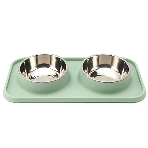 Petyoung Cat Food and Water Bowls with No Spill Silicone Mat, Stainless Steel Double Pet Feeder Bowls for Small Dogs Cats Puppies von Petyoung