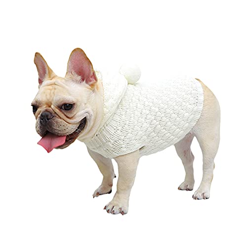 Petyoung Einfarbig Hund Pullover Weste Haustier Weichen Stricken Wolle Mit Kapuze Pullover Strick Crochet Mantel Kleidung von Petyoung