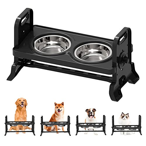 Petyoung Elevated Dog Bowls, Stainless Steel Raised Dog Bowl with Adjustable Stand 4 Heights, Double Dog Food and Water Bowl for Small Medium Large Dogs and Pets von Petyoung