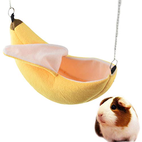 Petyoung Hamster Hängen Haus Hängematte Banane Design Kleintiere Baumwolle Käfig Schlaf Nest Haustier Bett Ratte Hamster Spielzeug Käfig (Color : Yellow) von Petyoung