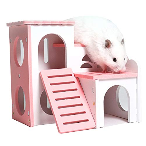 Petyoung Hamster Holz Haus Hamster Villa Zweischichtige Hütte Hamster für Mäuse Rennmaus Ratte Zwerg Hamster von Petyoung