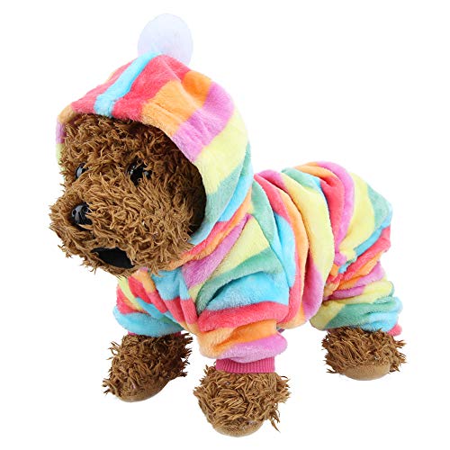 Petyoung Haustier Hoodies Kleidung Overall Katze Hund Winter Warm Weich Flanell Regenbogen Pyjama Kleidung Homewear von Petyoung