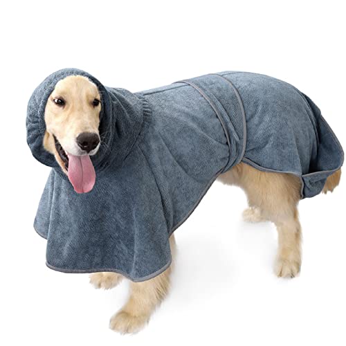 Petyoung Hunde-Bademantelhandtuch mit Handtaschen, super saugfähiger Hunde-Trockenmantel Robe Handtuch schnell trocknendes Haustier-Hunde-Badetuch von Petyoung