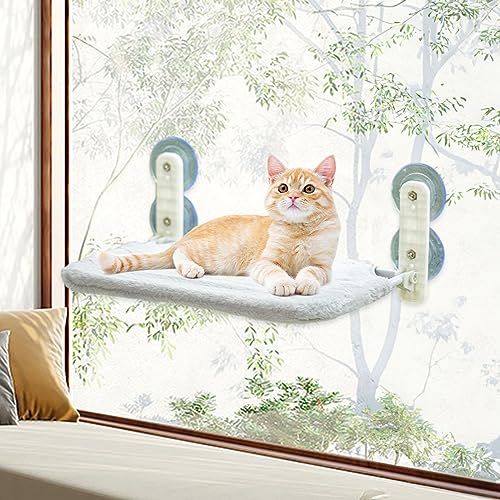 Petyoung Katzen-Fensterbett Hängematte für Indoor-Katzen, stabiler Metallrahmen, Katzenfenster-Sitzstange mit 4 starken Saugnäpfen, hält bis zu 12,7 kg, faltbarer, platzsparender Katzensitz von Petyoung