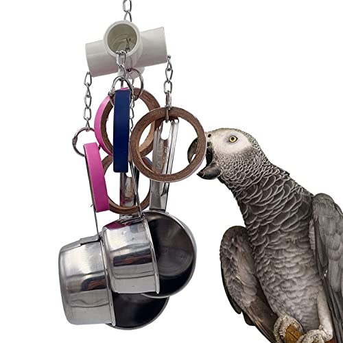 Petyoung Vogeltöpfe Und Bagel Spielzeug Papageien Edelstahl Cups Karton Ring Spielzeug für Mini- Ara Afrikanische Greys Cockatoos von Petyoung