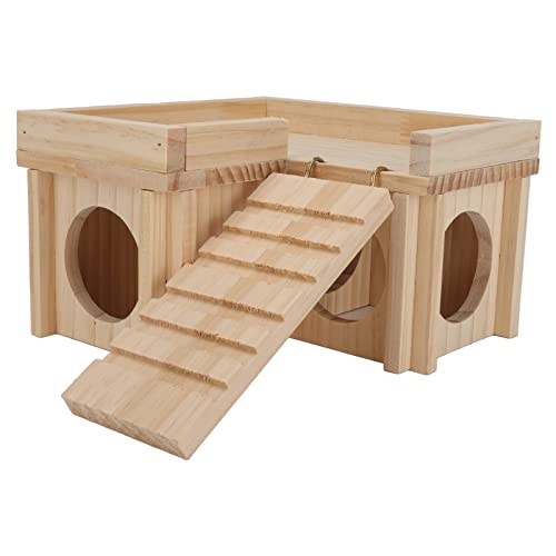 Petyoung Wooden Hamster House with Multi Rooms, Wooden Hideout Tunnel Toy Small Pet Hideout with Ladder for Dwarf Syrian Hamsters Mice Rats Gerbils von Petyoung