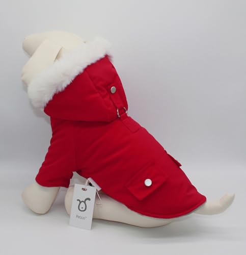 Petzzi Warmer Hundemantel für den Winter, kaltes Wetter, mit Kapuze, Hundejacke für kleine Welpen, mittelgroße und große Hunde und Katzen, isoliert, gepolstert, Schneeparka (Rot, Größe XS) von Petzzi
