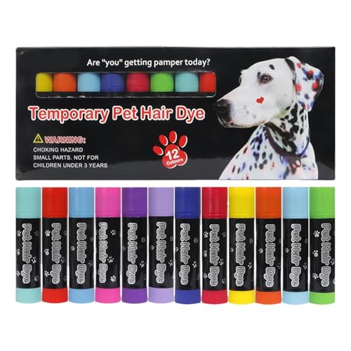 Peufcmi Hair Chalk 12 Farben Hundehaarfärbemittel, Temporäre Tierhaarfarbe, Temporäre Tierhaarfärbestifte für Hunde für unterschiedliche Fellpflege, Hundehaarfärbemittel für Hunde und Katzen von Peufcmi