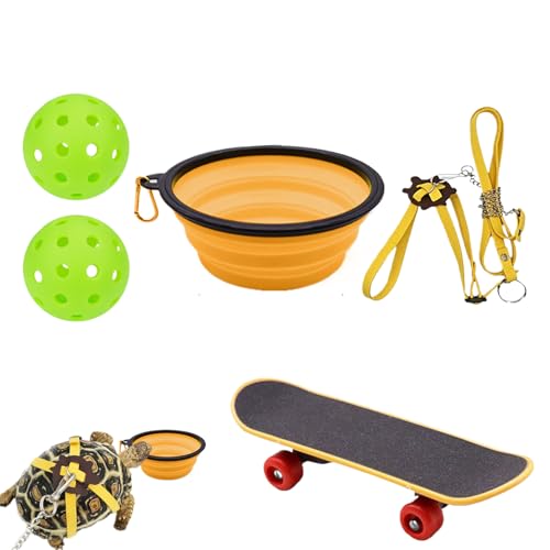 Peufcmi Schildkröten Spielzeug | Schildkröten Leckerball Training Skateboard Spielzeug Set | Kleintierzubehör für tägliche Übung | Bartagame Gecko Hamster Kaninchen für Outdoor Park Gehweg von Peufcmi
