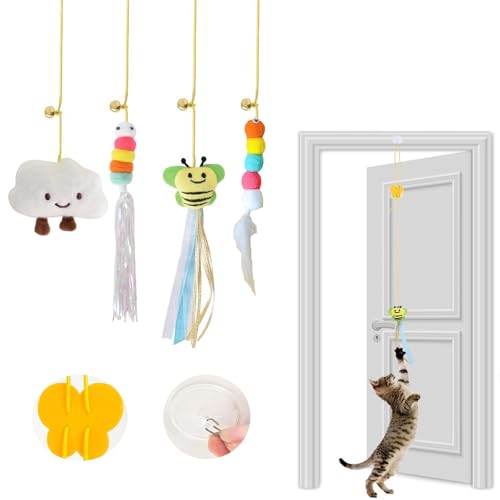 4 Stück Hängendes Katzenspielzeug, Hängende tür Interaktiver Katzen-Teaser, Interaktives Einstellbar Spielzeug, Katzenspielzeug Türrahmen, mit Glocke und Federn, für Katzenauslauf und Langeweile 4 Stück Hängendes Katzenspielzeug, Hängende tür Interaktiver Katzen-Teaser, Interaktives Einstellbar Spielzeug, Katzenspielzeug Türrahmen, mit Glocke und Federn, für Katzenauslauf und Langeweile von Peuirre