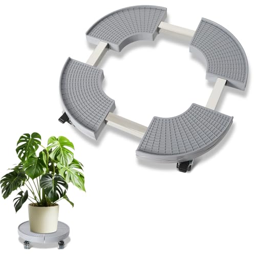 Peviasot Pflanzenroller, Gefäßroller, Blumenroller Rund mit 38-54,5 cm, 360 ° Drehbare Rädern, Pflanzen Rollbrett Tragkraft 200kg, Blumenroller mit Rollen für den Innen- und Außenbereich, Grau von Peviasot