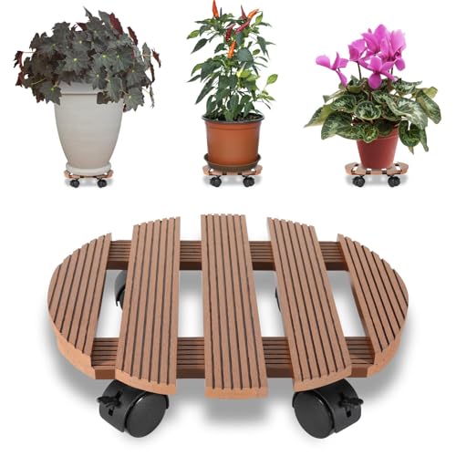 Peviasot Pflanzenroller, WPC Gefäßroller, Pflanzen Rollbrett Tragkraft 80 kg, Blumenroller Rund 7,5 x 30 cm, 360 ° Drehbare Rädern, Blumenroller mit Rollen für den Innen- und Außenbereich, Braun von Peviasot