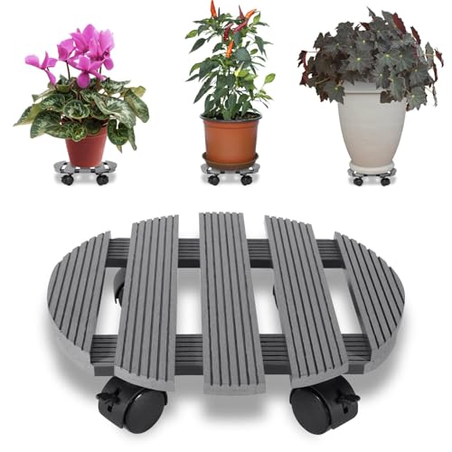 Peviasot Pflanzenroller, WPC Gefäßroller, Pflanzen Rollbrett Tragkraft 80 kg, Blumenroller Rund 7,5 x 30 cm, 360 ° Drehbare Rädern, Blumenroller mit Rollen für den Innen- und Außenbereich, Grau von Peviasot