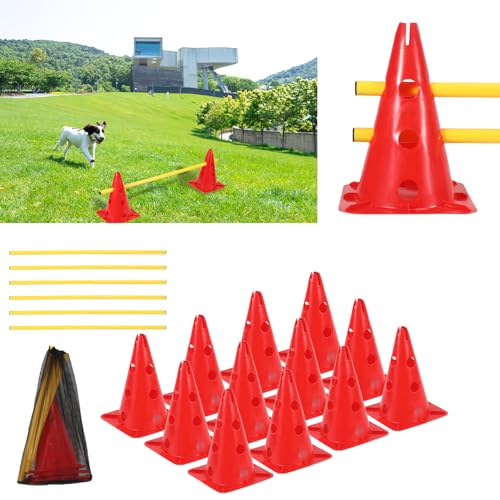 Peviasot Steckhürdenset Hund, 12 Kegel, 6 Stangen Agility Hürden Steckhürden Set, Koordinationstraining für Kinder Hunde Teamsport Fussball, Multifunktionskegel, für Hundesport, Fußball Peviasot Steckhürdenset Hund, 12 Kegel, 6 Stangen Agility Hürden Steckhürden Set, Koordinationstraining für Kinder Hunde Teamsport Fussball, Multifunktionskegel, für Hundesport, Fußball von Peviasot