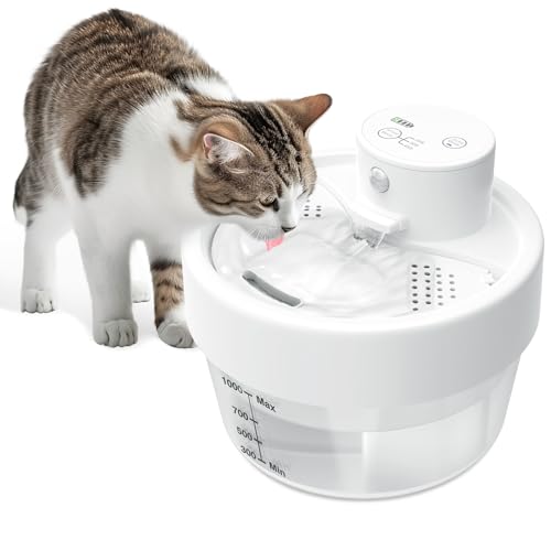 Katzen Wasserbrunnen zum Trinken, 1L Kabelloser Katzenwasserbrunnen mit 0-4m/120° Bewegungsmelder, Batteriebetriebene Katzenbrunnen, Ultra Silent Trinkbrunnen für Katzen Kleine Hunde, Haustier Katzen Wasserbrunnen zum Trinken, 1L Kabelloser Katzenwasserbrunnen mit 0-4m/120° Bewegungsmelder, Batteriebetriebene Katzenbrunnen, Ultra Silent Trinkbrunnen für Katzen Kleine Hunde, Haustier von Pewkim