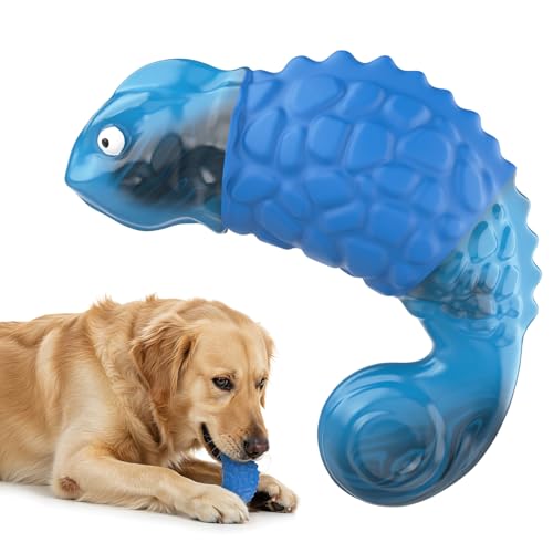 Pewkim Chamäleon Hundespielzeug, Unzerstörbares Hundespielzeug, Unkaputtbar Kauspielzeug Hund mit Naturkautschuk, Nylon Material für Kleine,Mittelgroße-Blau von Pewkim