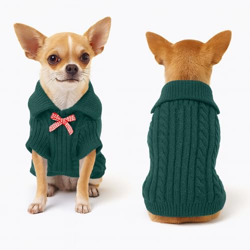 Peybaiwy Pullover für kleine Hunde, Welpen, Katzen, gestrickt, Revers und Schleife, für Herbst und Winter, warmer Mantel, Outfit für Hunde, Jungen, Mädchen, Grün, Größe L Peybaiwy Pullover für kleine Hunde, Welpen, Katzen, gestrickt, Revers und Schleife, für Herbst und Winter, warmer Mantel, Outfit für Hunde, Jungen, Mädchen, Grün, Größe L von Peybaiwy