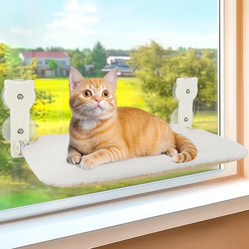 Peyela Kabellose Katzenfensterstange, Saugnapf, Katzenhängematte Fenster, Katzenbett, faltbar, wendbar, Netzgewebe, weiches Kissen, Bettbezug, Metallrahmen, Fenstersitz für Indoor-Katzen, Weiß Peyela Kabellose Katzenfensterstange, Saugnapf, Katzenhängematte Fenster, Katzenbett, faltbar, wendbar, Netzgewebe, weiches Kissen, Bettbezug, Metallrahmen, Fenstersitz für Indoor-Katzen, Weiß von Peyela