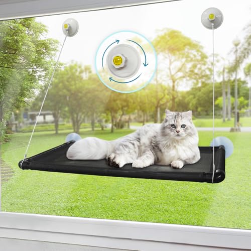Peyela Katzen-Fenster-Sitzstange, Sonnensitz, ruhendes Haustierbett für Kätzchen, Katzenbetten, Katzenregale halten bis zu 18 kg, geeignet für Fensterbreite ≥ 74 cm und Höhe ≥ 63 cm von Peyela