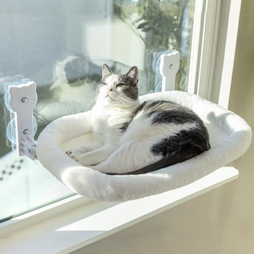Peyela Katzen Fensterliege, Katzenbett Fenster Leicht zu Montieren Robuste Faltbare Katzenliege Fenster Bett Weiche und Bequeme Katzen Hängematte Fenster Sitz Aktualisiert Saugnäpfe Halten bis 18 kg von Peyela