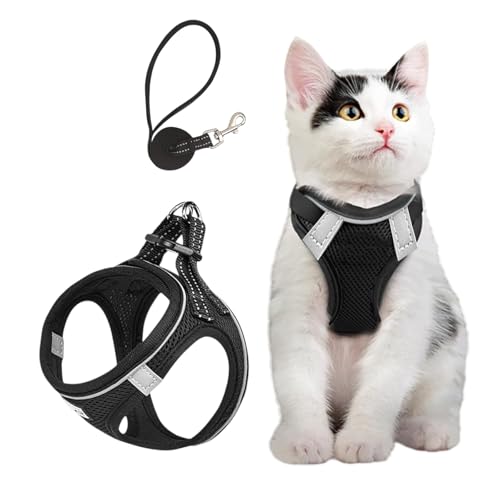 Katzengeschirr und Leine, verstellbares Kätzchengeschirr, ausbruchsichere Trainingsleine mit reflektierenden Streifen, atmungsaktiv, leicht, weiches Netzgewebe, für Katzen oder Hunde, Schwarz, Größe S Katzengeschirr und Leine, verstellbares Kätzchengeschirr, ausbruchsichere Trainingsleine mit reflektierenden Streifen, atmungsaktiv, leicht, weiches Netzgewebe, für Katzen oder Hunde, Schwarz, Größe S von Peysaitr