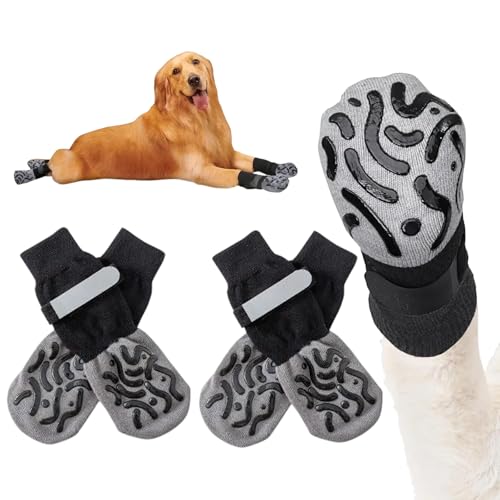 Rutschfeste Hundesocken, Pfotenschutz, verstellbare Stiefel, Schuhe für Hartholzböden, extra dicker Griff, der funktioniert, 2 Paar (Grau, M) von Peysaitr