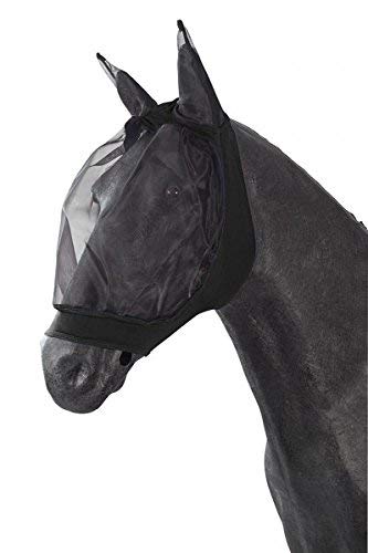 Pferde Fliegenmaske Fliegenhaube Fliegen-Gesichtsmaske ohne Verschluss, sicherer Schutz, enganliegend (Vollblut/Cob, Schwarz) von Pferde
