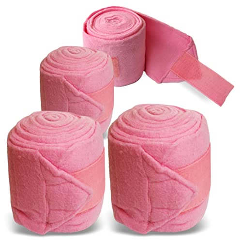 Bandagen fürs Pferd aus Fleece mit Klettverschluss - Fleecebandagen Pferd im 4er Set mit praktischer Aufbewahrungstasche (Pony, Pink) von Pferdelinis