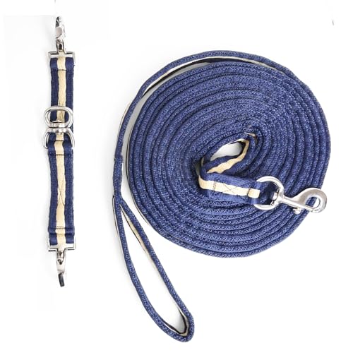 Longe mit Longierbrille Pferde Set, farblich perfekt abgestimmt, Pferde Zubehör für Longieren, Bodenarbeit (Dunkelblau Creme) von Pferdelinis