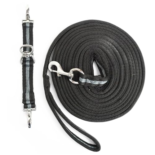 Longe mit Longierbrille Pferde Set, farblich perfekt abgestimmt, Pferde Zubehör für Longieren, Bodenarbeit (Schwarz Grau) von Pferdelinis