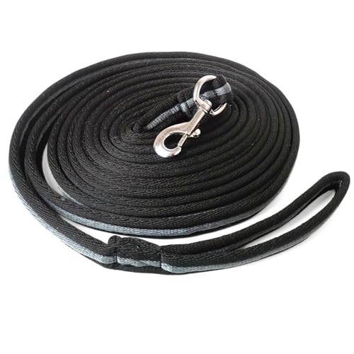 Longierleine für Pferde Longe Pferd ideal für Bodenarbeit, Gymnastizierung, Softlonge Länge 8m (Schwarz Grau) von Pferdelinis