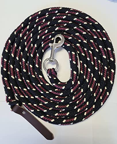 Pferdeseile_DE Bodenseil schwarz-lila-Natur 4 Meter Baumwolle Karabiner Silber + Leder dunkel von Pferdeseile_DE