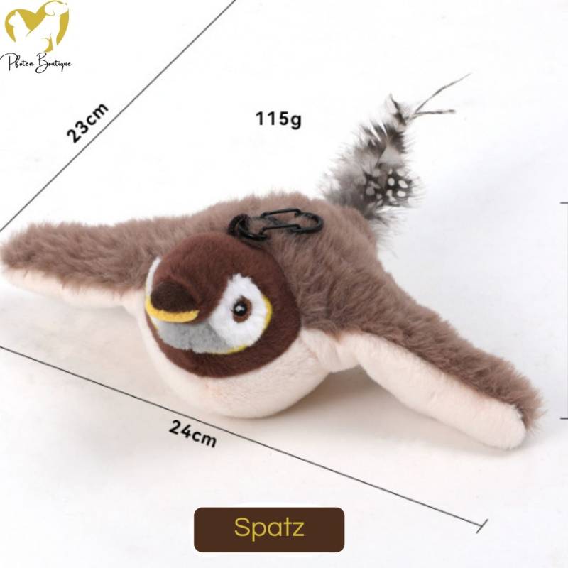 FLATTERNDER VOGEL - Katzenspielzeug mit Flügelschlägen interaktives Plüschtier – Spatz von Pfoten-Boutique