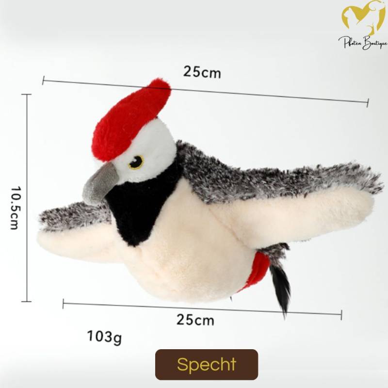 FLATTERNDER VOGEL - Katzenspielzeug mit Flügelschlägen interaktives Plüschtier – Specht von Pfoten-Boutique