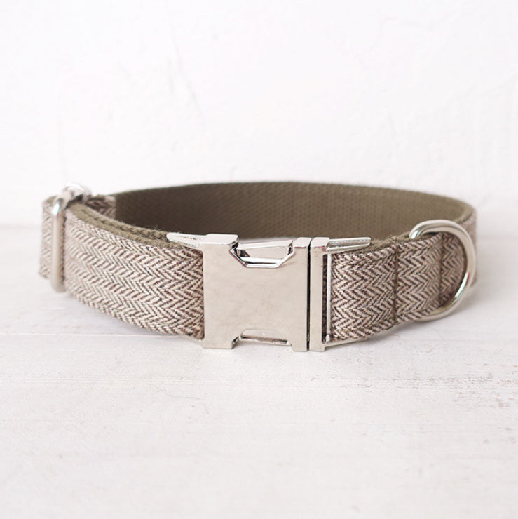Hundehalsband personalisiert mit hochwertiger Gravur inkl. Leine – beige / XL von Pfoten-Boutique