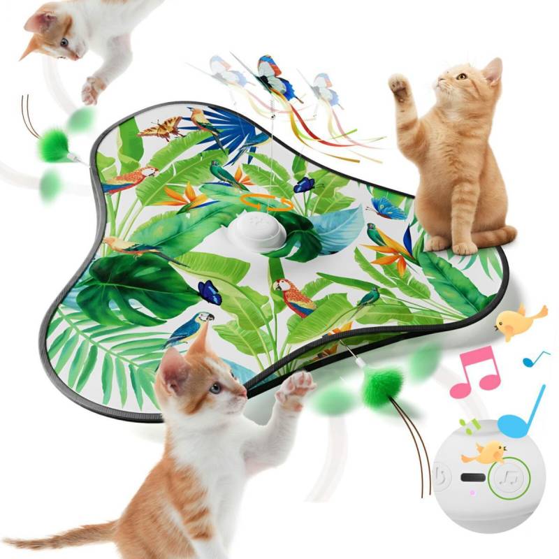 KATZENTEPPICH interaktives Katzenspielzeug mit selbst drehendem Wedel – Waldgrün / Die englische Bedienungsanleitung enthält eine Audioversion. von Pfoten-Boutique