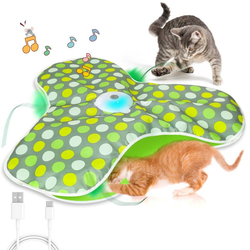 KATZENTEPPICH interaktives Katzenspielzeug mit selbst drehendem Wedel – Wiesengrün / Die englische Bedienungsanleitung enthält eine Audioversion. von Pfoten-Boutique