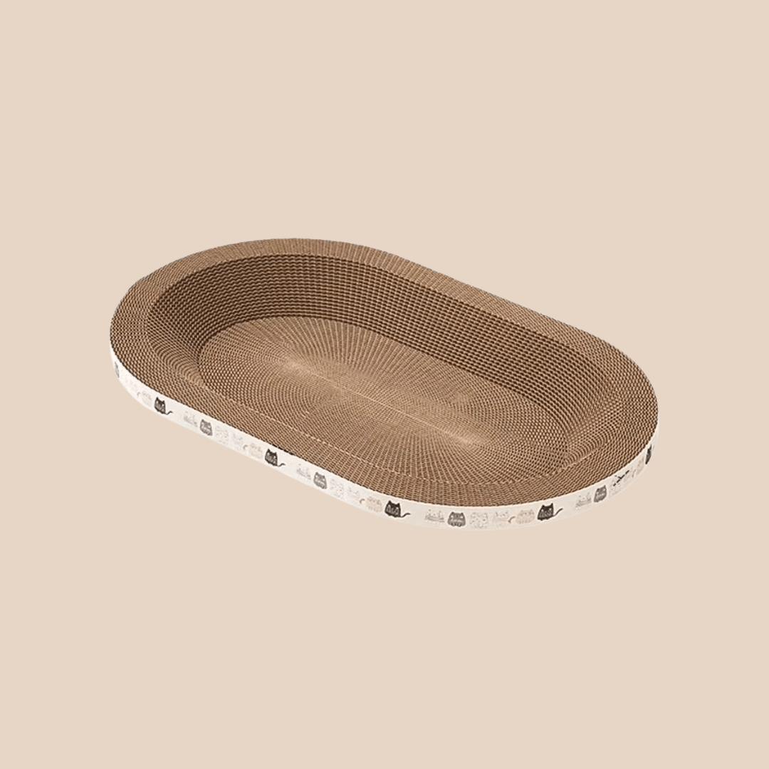 Katzen Schlafplatz Kratznest: Ergonomisches All-In-One Kratzspielzeug und Entspannungsplatz – Oval medium (47*32cm) von Pfoten-Boutique