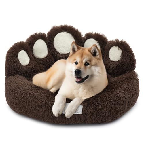 pfoten&nasen® Bärenpfote Hundebett [Braun, S - 65cm] Für Kleine Hunde, Waschbar, Donut, Rund, Flauschig, Dog Bed von pfoten&nasen