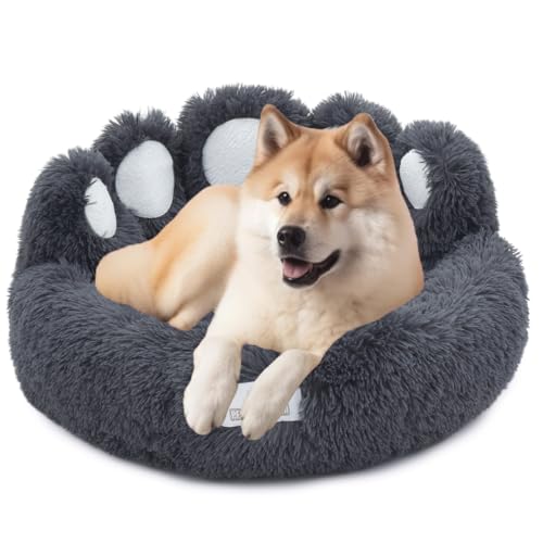 pfoten&nasen® Bärenpfote Hundebett [Dunkelgrau, S - 65cm] Für Kleine Hunde, Waschbar, Donut, Rund, Flauschig, Dog Bed von pfoten&nasen