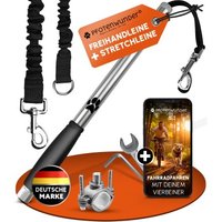 PfotenWunder® Freihandleine Fahrrad für Hunde + 1 elastische Leine & 1 Trainingsbuch, extra dicke 6mm-Leine | Abstandhalter Fahrradhalter aus hochwertigem Edelstahlmit Stoßdämpfern von PfotenWunder®