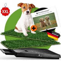 PfotenWunder® Hundeklo XXL 76*51cm, 2 Easy-Wash-Rasen + 1 Büchlein, Hundetoilette für kleine & große Hunde, festes Gras, Welpentoilette drinnen Welpenklo zuhause Gras Hundetoiletten Balkon Indoor WC Klo von PfotenWunder®