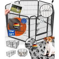 PfotenWunder® Welpenlaufstall 12-teilig, 80*77cm + 1 Hundebett & 1 Trainingsbuch | Welpenauslauf, Hunde-Laufstall faltbar mit Tür, Tierlaufstall indoor outdoor wetterfest von PfotenWunder®