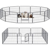 PfotenWunder® Welpenlaufstall 12-teilig, 80cm hoch + 1 Hundebett & 1 Trainingsbuch | Welpenauslauf, Hunde-Laufstall faltbar mit Tür, Tierlaufstall indoor outdoor wetterfest von PfotenWunder®